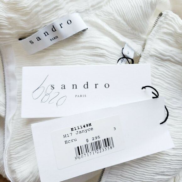 SANDRO Paris Janyce puff sleeve cloqué blouse top blouse in ecru Size 3 L NEW - Picture 6 of 8